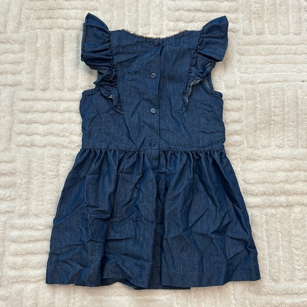 Bonnie Jean Chambray Smocked Waist Ruffle Flower Embroidered Dress - Picture 4 of 4